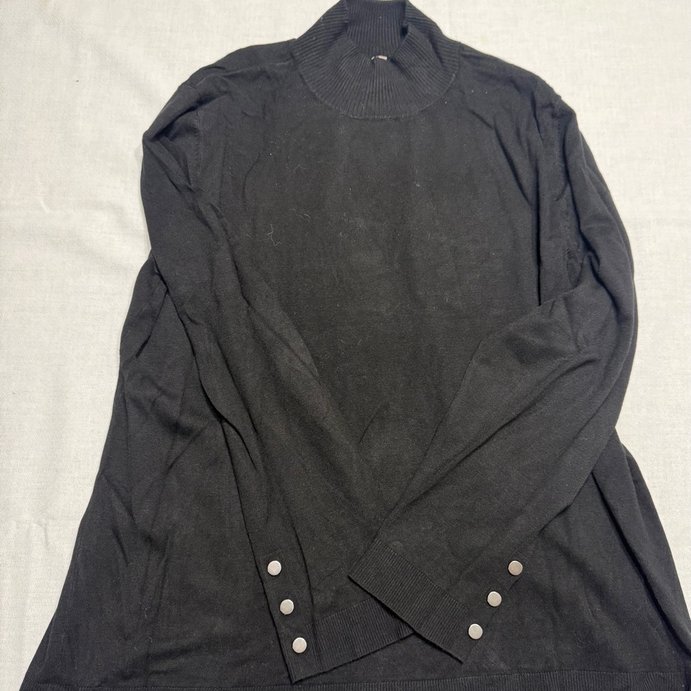Chico’s women’s black turtle neck sweater with silver buttons on cuffs